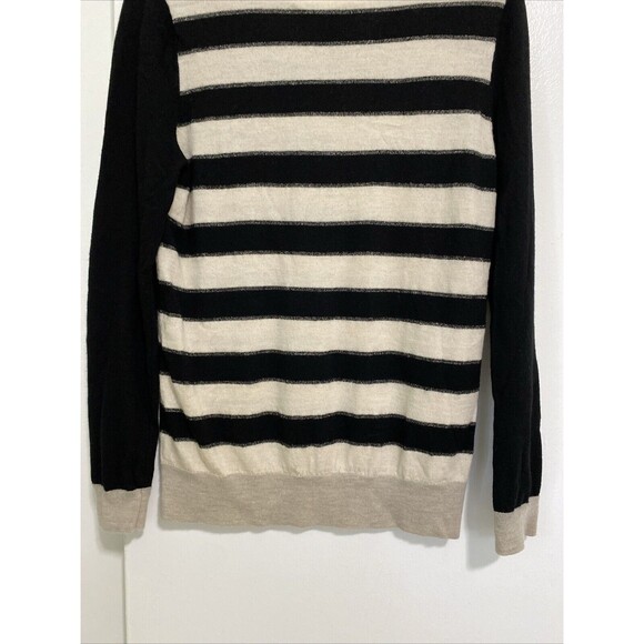 Banana Republic Sweater Womens Size L Italian Merino Wool Beige Black Stirped - Picture 10 of 12